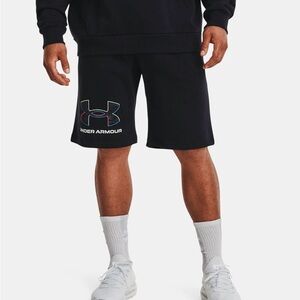 Under Armour UA Rival Fleece Graphic Drawstring Black Shorts Size Small